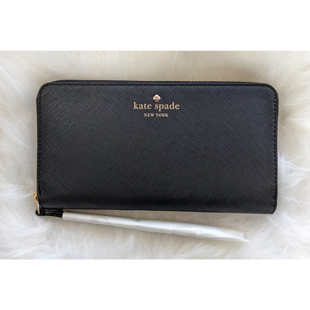 Kate Spade Black Talk is Chic Zip Around Wristlet Wallet New
